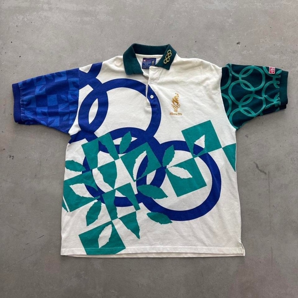 Official 1996 Vintage Atlanta Olympics Polo Shirt -‎ Multicolored Rad Find Sz XL